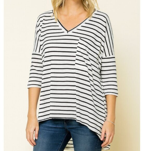 Umgee Women's Size Small Drop Shoulder Dolman Sleeve Striped Hi Low Tunic Top - Picture 1 of 8